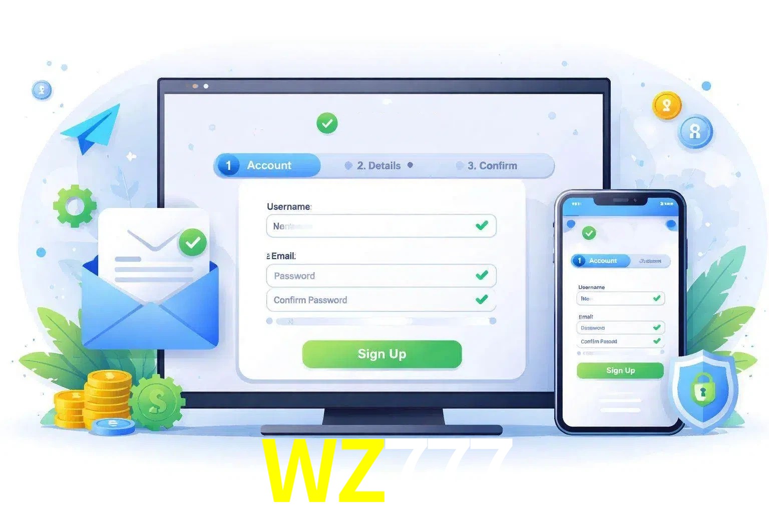 Registro de nuevo usuario y configuración de cuenta WZ777